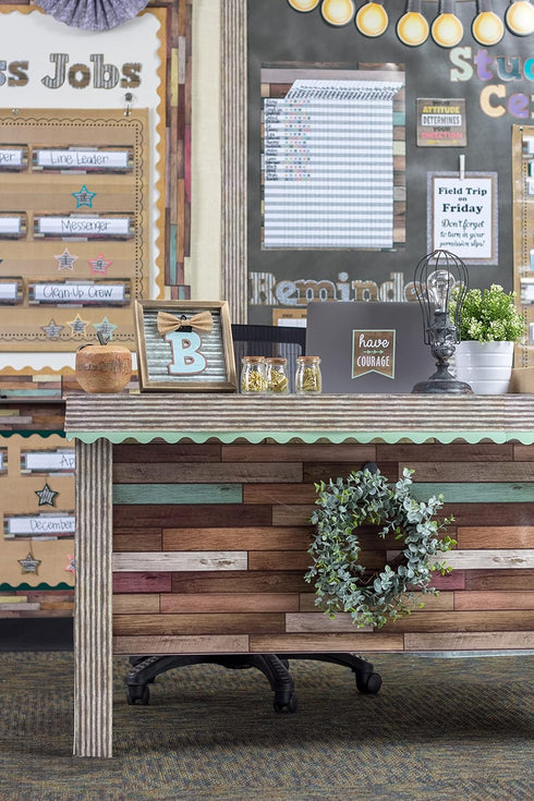 Teacher Created Resources Corrugated Metal Straight Rolled Border Trim, 50ft for Bulletin Boards, Walls, Desks,