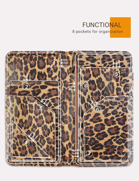 Server Book for Waitress - 5x9 Leopard Magnetic Closure Wallet with Zipper Pocket and Money Pouch