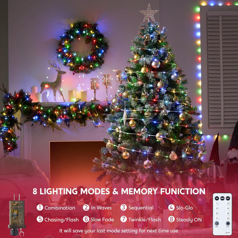 600 Outdoor,197 8 Joiedomi LED Christmas Lights FT Multicolor Christmas Tree Lights with Modes Timer, PVC Clear Wire