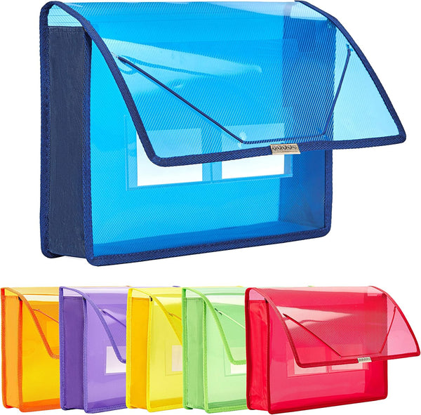 FANWU 6 Pack Plastic Expanding File Wallet Organizer, Letter Size, 2.8" Expansion, Clear Colored Poly for Home Office