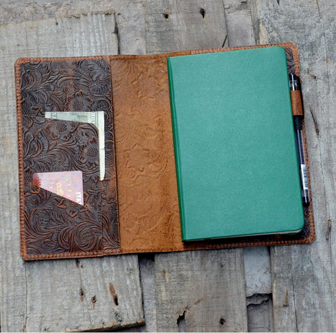 JJNUSA Leather Cover for Leuchtturm 1917 Medium A5 (5.75"x8.25") Distressed Leather Travel Journal Cover, Flower Brown