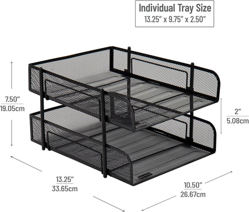 Mind Reader Paper Tray, Set of 2, Stackable Desk Organizer, Storage, Office, Metal Mesh, Black