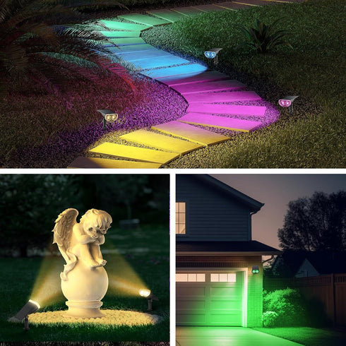 7 IP67, 2 Pack Consciot Solar Color Changing Outdoor Spotlights, Lighting Modes Outside Solar Lights Waterproof