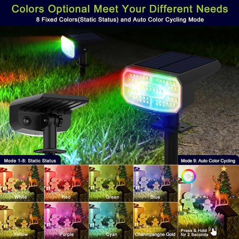9 IP65,Multicolor Deconrations-4 Pack DAMINY Color Changing Solar Spot Lights Lighting Modes, Outdoor Waterproof RGB