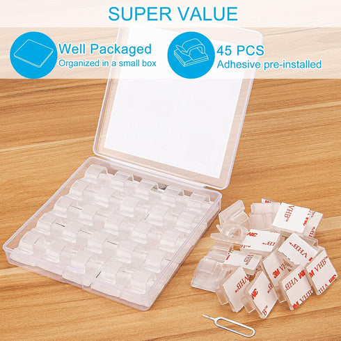 TidyHelper (45 Adhesive Cable Clips Cord Organizer Clear PCS, Large), Outdoor Light Clips for Christmas String Lights