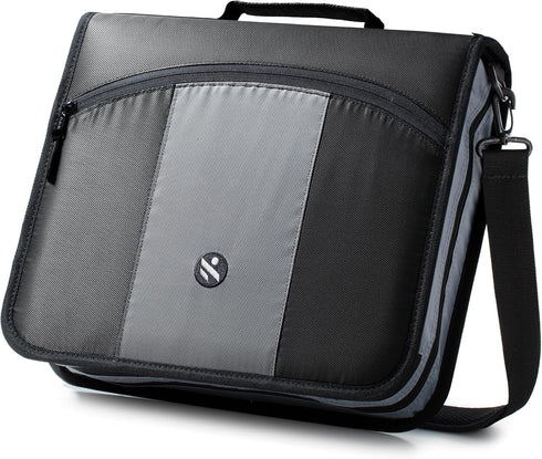 Round Ring 3-Inch Zipper Binder with Expanding Files and Handle, Shoulder Strap Included, Black