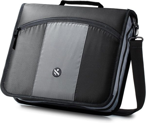 Round Ring 3-Inch Zipper Binder with Expanding Files and Handle, Shoulder Strap Included, Black