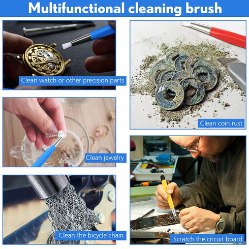 8 Pieces Pen Style Scratch Brush Set with Steel, Brass, Fiberglass, Nylon Tips for Jewelry, Watch, Coin, and Auto Body