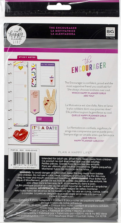ME & MY BIG IDEAS Planner Sticky Notes, Encourager, 8 Designs, 20 Each