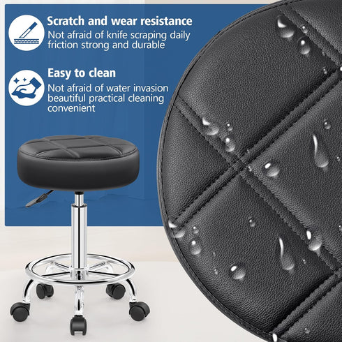 Brick Attic Rolling Stool with Wheels, PU Leather Small Office Chair with Foot Rest,Versatile Adjustable Swivel Stool