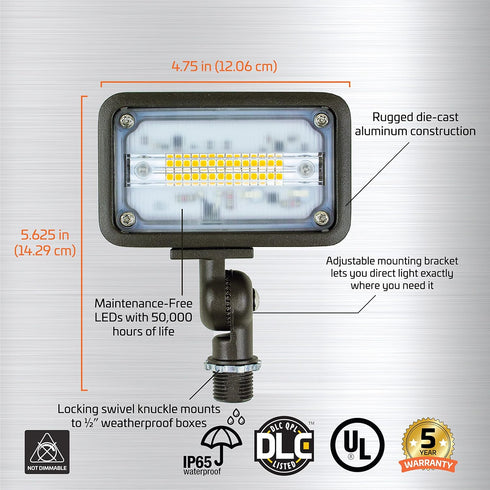 WW15BRZ 16-Watt 1500 3000K 120V, 1/2" Newhouse Lighting Outdoor Die-Cast Aluminum LED Wall Wash Flood, Weatherproof