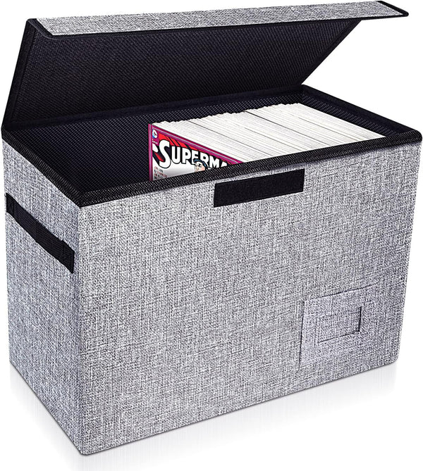 Leffis Comic Book Storage Box, 15.5" X 7.5" X 11.3", Collapsible Short Box with Lids Holds 150 Comics