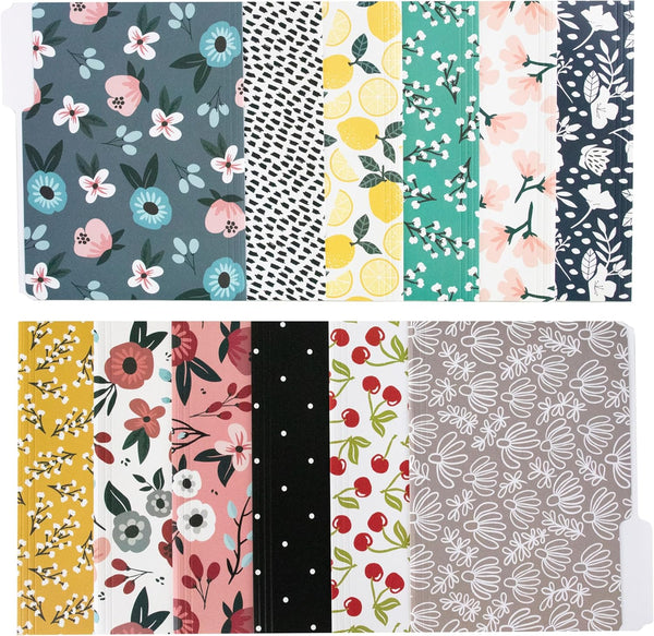 Decorative File Folders - Set of 24-3 Tab Cute Letter Size Colored File Folders for Home Office Supplies