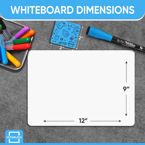 Scribbledo 12 Small White Board Dry Erase Boards Classroom Pack, Mini Whiteboards for Students & Teachers