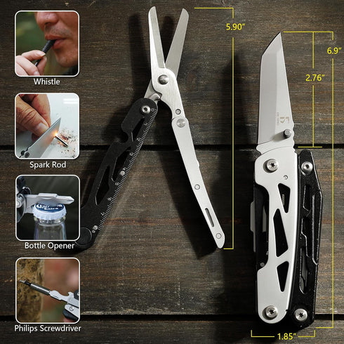 THE FRONT 19 in 1 Multitool Pliers with Detachable Scissors, Camping Tactical Knife Gift for Men