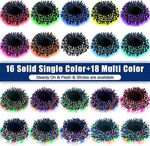 LitHome 100 33FT 34Colors 102 4th LED Solar Christmas String Lights Outdoor, Changing Solar/USB Red White Blue Lights