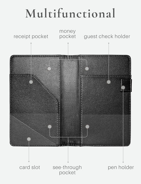 Mymazn Server Books for Waitress Book Waiter Book, Serving Book with Money Pockets, Cute Waitress Accessories Fits
