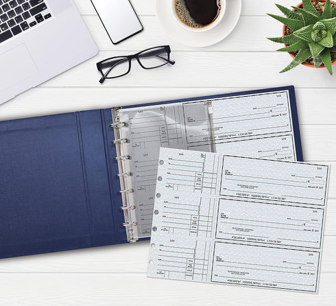Better Office Products 7 Ring Executive Check Binder, Blue Textured Cover, 600 Check Capacity