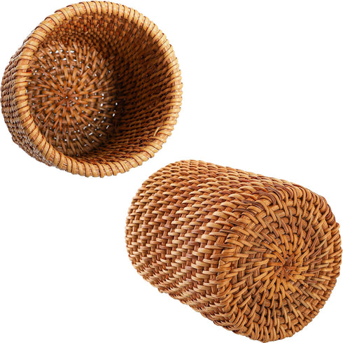 Okllen 2 Pack Handmade Rattan Pencil Holder - Woven Vine Desk Organizer for Makeup Brushes, Office & Home Desktop,