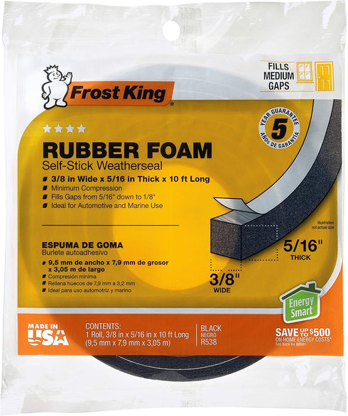 Frost King R538H Foam Tape, 3/8" W, 5/16" T, 10 ft L, Black