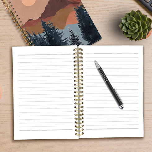 Boho Sun Mountain Abstract Spiral Notebook, Laminated Hard Cover, College Ruled 5.5×8.3 Inches, Journal for Writing