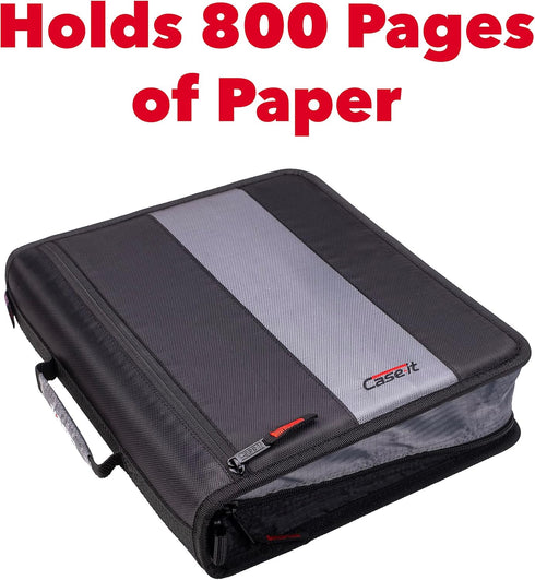 Case-It The Classic Zipper Binder - 2 Inch O-Rings, Multiple Pockets, 800 Sheet Capacity, Midnight Blue