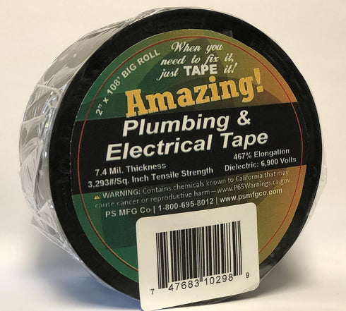 ATP24 Plumbing Black Plastic Electrical Tape, 2" x 108'