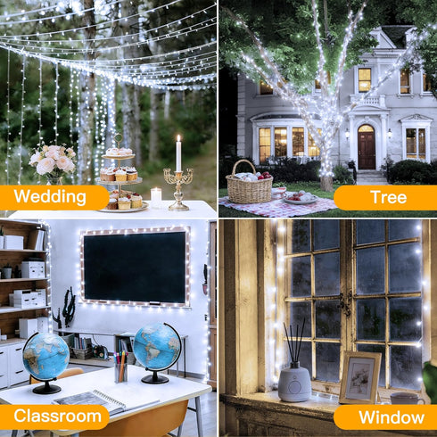 800LED 262FT, 8 Dimmable Ollny Christmas Lights Outdoor Cool White Plug in Fairy Light with Remote, Modes Waterproof
