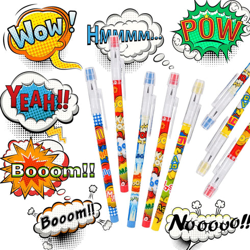 Kolewo4ever 48 Pcs Hero Translucent Pencils, Non-Sharpening Stackable Pencils, Pop Up Plastic Pencils
