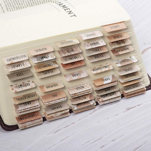 DiverseBee Laminated Bible Tabs, Large Print Bible Journaling Supplies, 66 Tabs with 11 Blank Tabs - Cappuccino Theme