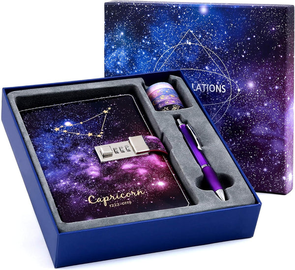 Starry Constellation Lock Diary Set - Gift Box with Pen & Tapes for Kids, Girls, Boys, Luxury Travel Writing Diary