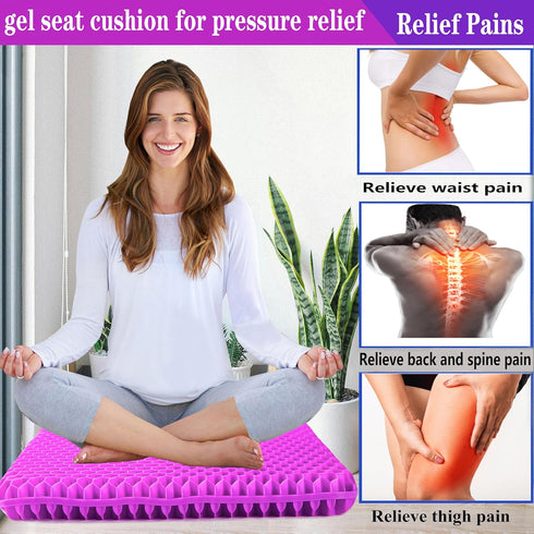 Auvivasital Tailbone Plus Size Gel Seat Cushion for Long Sitting, Extra Large and Thick, Gel Cushion for Back, Hip