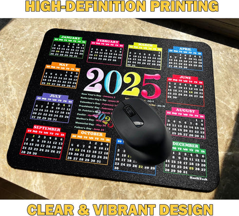Calendar Mouse Pad 2025 Bulk 10.3"X8.3", XL Mouse Pad Calendar with Holidays, Non-Slip Rubber Base, Home Office Desk