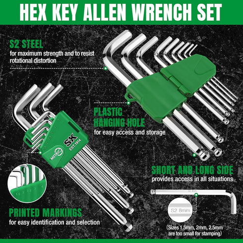 SK 9-Piece Hex Key Set, Metric Ball End Allen Wrench Set, S2 Steel