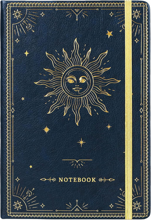 Blue Faux Leather Ruled Notebook/Journal, 144 Pages, Large, Premium Thick Paper, Hard Cover with Pocket