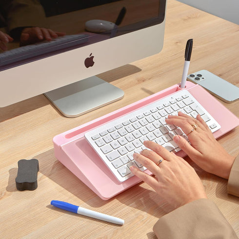 Garood Desktop Whiteboard with Storage, Pink Board, Dry Erase Board, Glass Desktop White Board, Phone Tablet Holder,