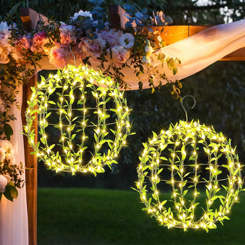 2-Pack 13in 11in 264 8 Joomer Solar Hanging Ball Lights Outdoor, & Total LED Solar Globe Lights, Modes Waterproof Metal