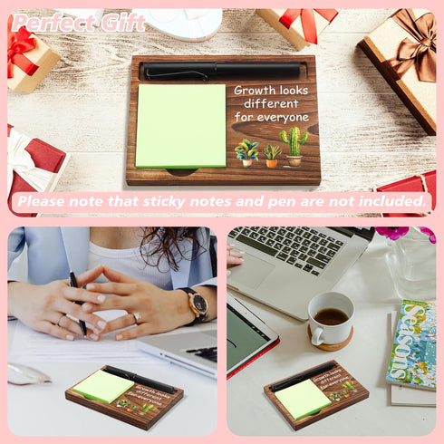 Inspirational Wooden Sticky Note Holder & Pen Holder | 6.5" x 4.7" Positive Vibes Pad Dispenser for Desk Gifts