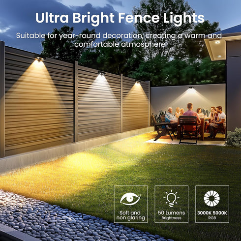 9 IP65, (8 Pack) SOLPEX Solar Fence Lights Outdoor, Fixed Colors Color Changing Fence Solar Lights Outdoor Waterproof