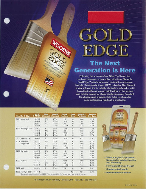 Wooster 5231-2 1/2 Series 5231 2-1/2" Edge Angle Brush, 2 1/2 Inch, White,Gold by Wooster