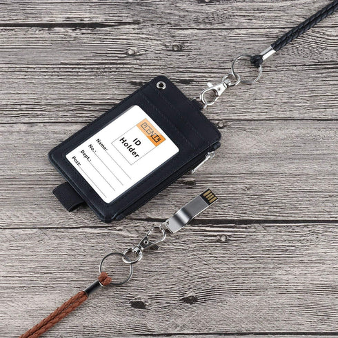 Leather Lanyard, 2PCS Handmade 23inch Strong Office Necklace Lanyard with Clip and Keychain for ID Badge Holder,