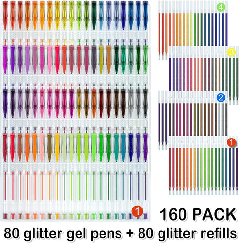 Shuttle Art 160 Pack Glitter Gel Pens, 80 Colors Glitter Gel Pens Set with 80 Refills for Adults Coloring Books Drawing Crafts Scrapbooking Journaling by Shuttle Art