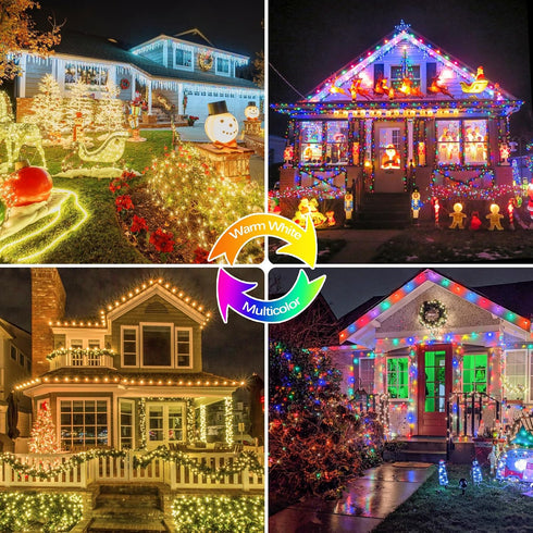 2 Pack 400LED 8 Warm White and Multicolor Color Changing Solar String Lights for Outside, Solar Fairy Lights Outdoor