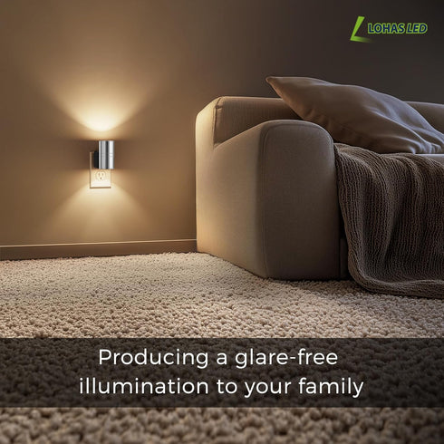3000K, Dimmable Bedroom,2 Pack L LOHAS LED Night Light, Night Lights Plug into Wall, Smooth Silver Glossy Plating