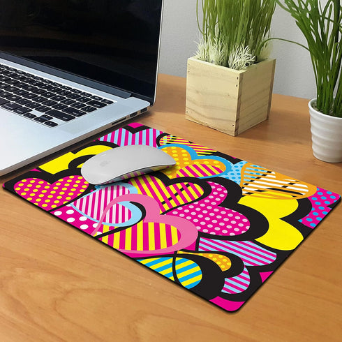 WIRESTER Extra Large Non-Slip Rectangle Mousepad, Hippy Hearts Pattern for Home, Office, and Gaming Desk