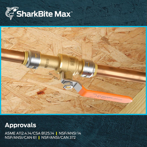 1 1 Inch UR24737 SharkBite Max x Push-to-Connect Slip Ball Valve, Brass Plumbing Fitting, Copper, CPVC