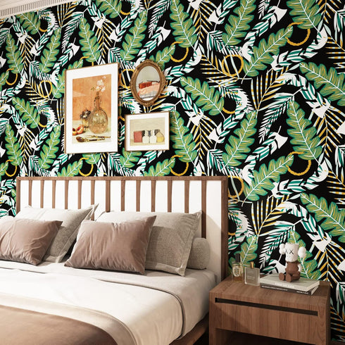 Tropical Green Leaves Wallpaper, Peel and Stick Self Adhesive for Cabinets, Waterproof 17.5" x78.7" Decor