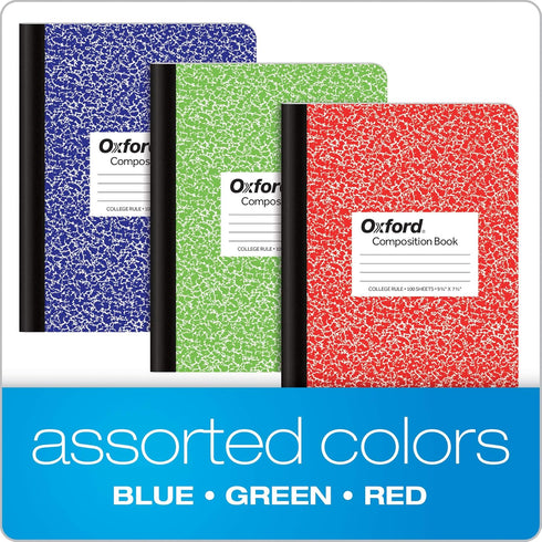 Oxford Composition Notebook 6 Pack, College Ruled Paper, 9-3/4 x 7-1/2 Inches, 100 Sheets, Assorted Marble Covers