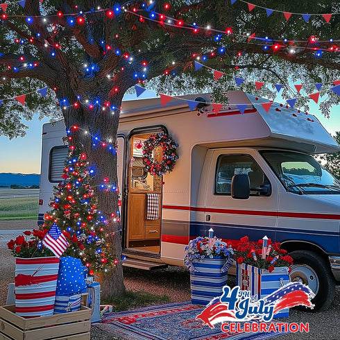 4th 33ft 100 8 4th JMEXSUSS of July Decorations Red White and Blue Lights, LED String Light Indoor Plug-in, Modes
