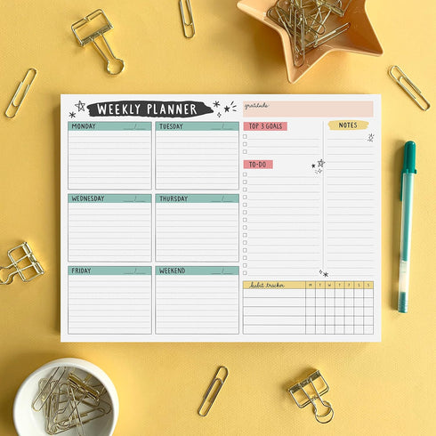 Weekly Planner Pad, 52 Letter Size Tear Off Sheets, 8.5” x 11” Undated Calendar Weekly Desk Planner Notepad